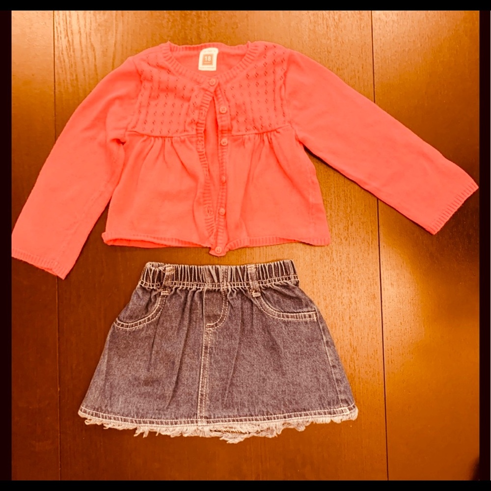 Toddler sweater and frayed jean skirt